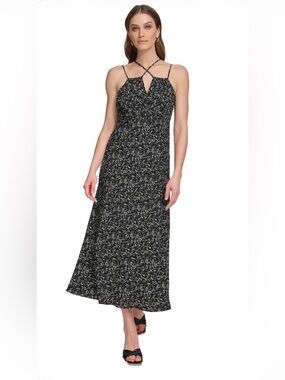 NWT DKNY Women's Printed Strappy Sleeveless Midi Dress